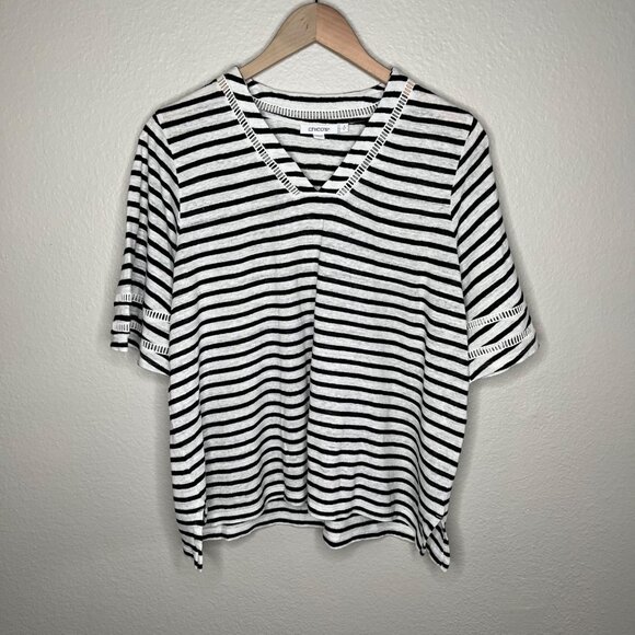 Chicos Womens Black White Striped Linen V-Neck Top Size 2 US L - Picture 7 of 7